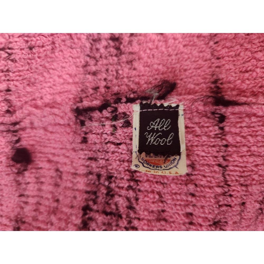 Adolpho Pink and Black Wool Plaid Jacket Gold Buttons Vtg Sweater Med Union Made - Picture 11 of 16